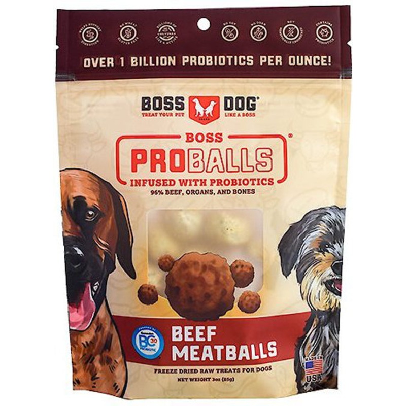 Boss Dog Treat Freeze Dried Raw Meatball Pouch Beef 3oz