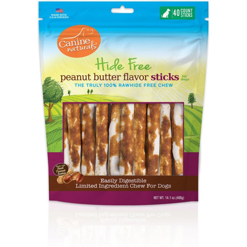 Canine Natural Hide Free 5inch Peanut Butter Stick 40Pk
