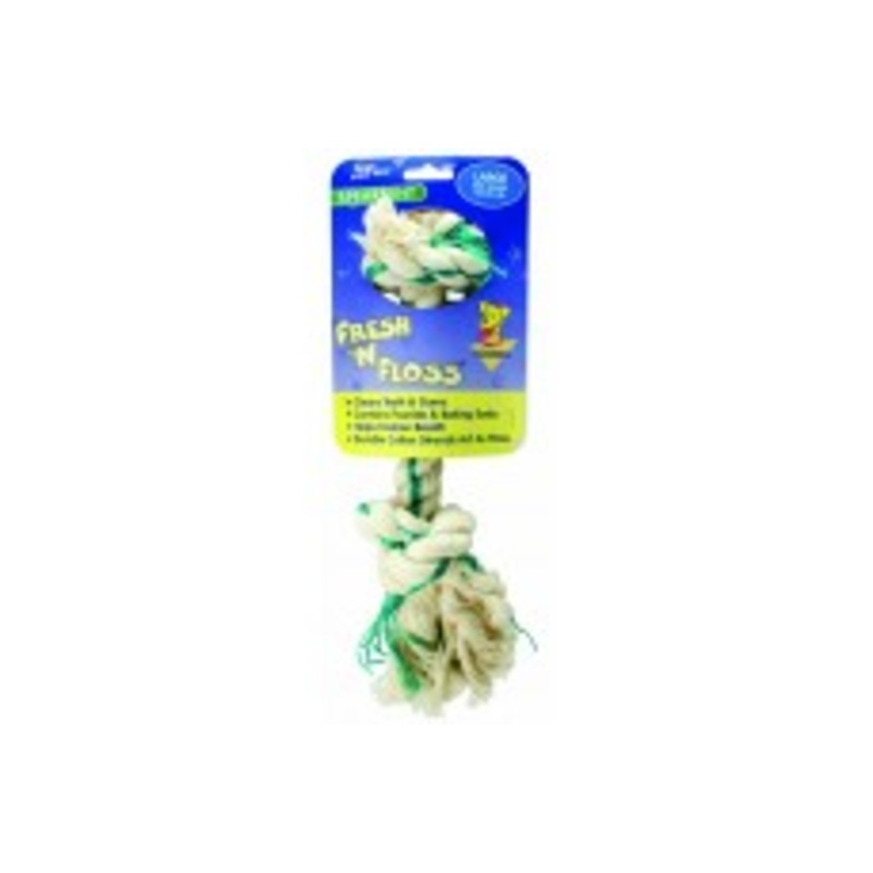 Booda Fresh N Floss 2-Knot Rope Bone Dog Toy Spearmint 2 Knots Rope Bone Green Large