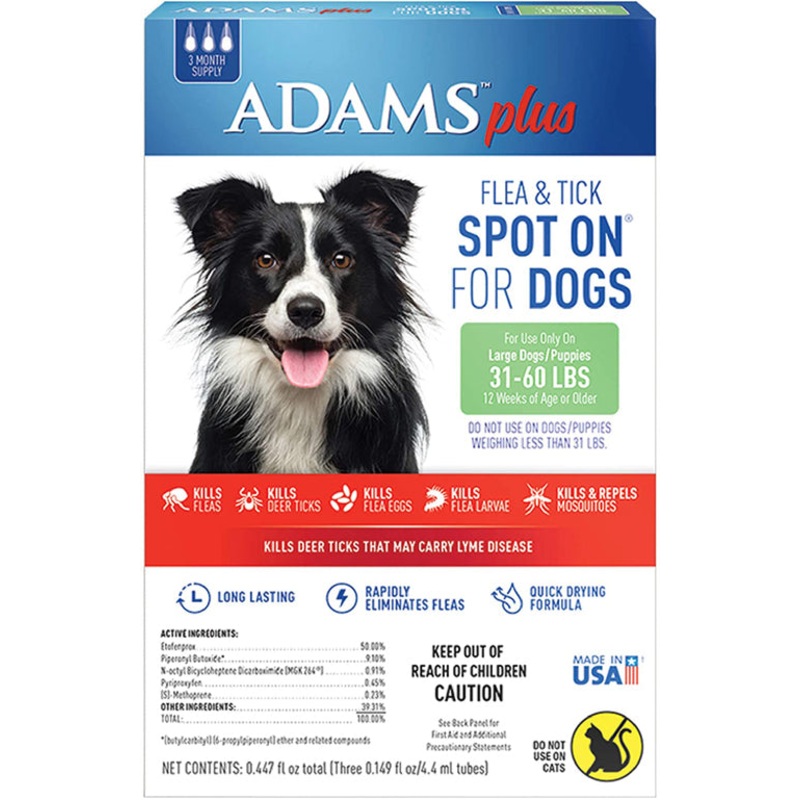 Adams Plus Flea and Tick Prevention Spot On for Dogs; Large Dogs 31 to 60 lbs