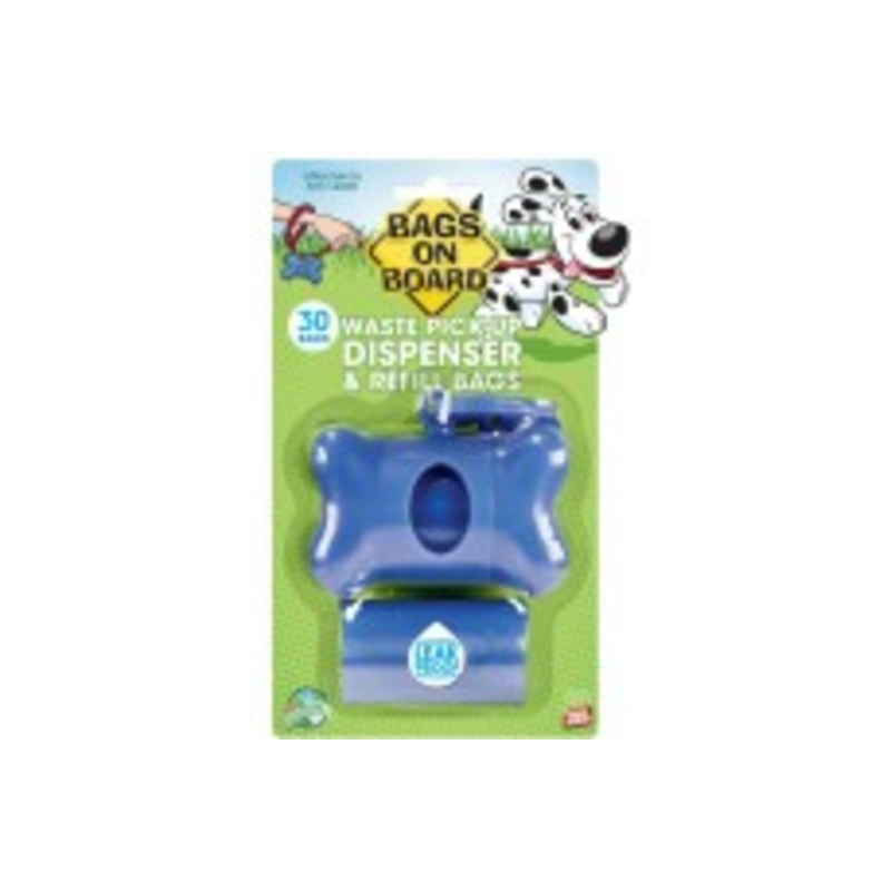 Bags on Board Bone Waste Pick-up Bag Dispenser with Dookie Dock Blue 2 rolls of 15 pet waste bags 9 in x 14 in