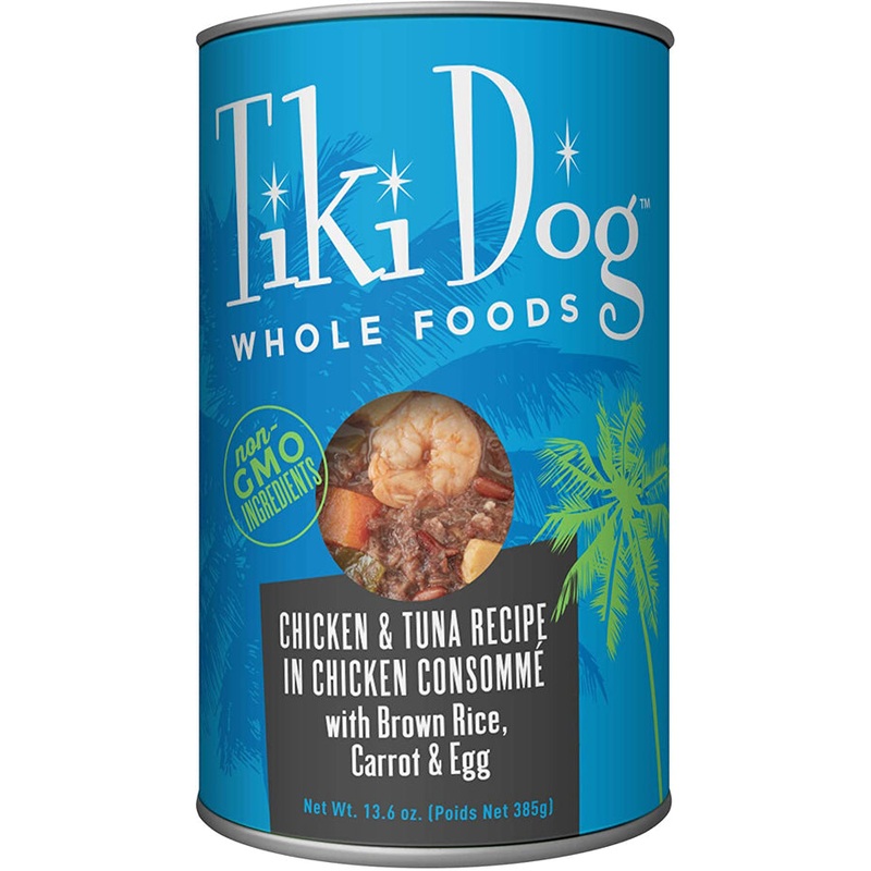 Tiki Pets Dog Whole Foods Chicken and Tuna Recipe in Chicken Consomm 13.6oz. (Case Of 12)