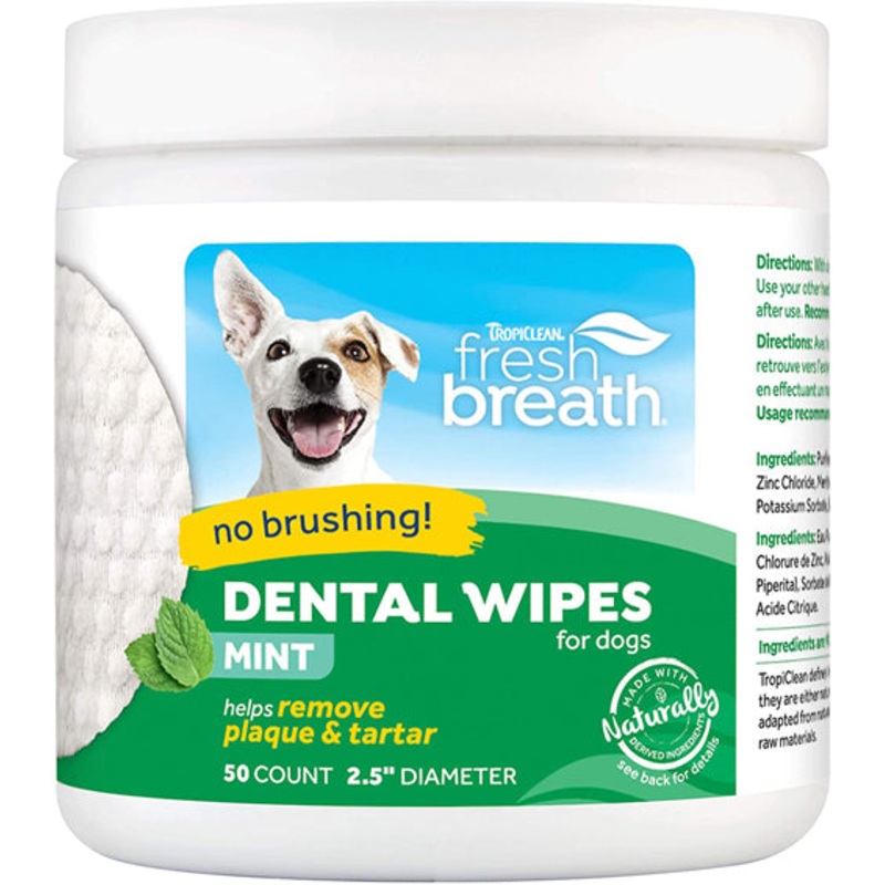 TropiClean Fresh Breath Dental Wipes for Dogs 50 Count