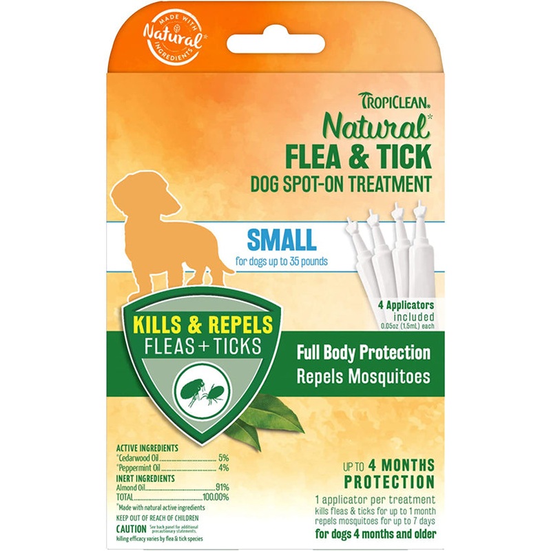 TropiClean Natural Flea and Tick Spot On Treatment for Dogs 0.2 fl. oz 4 Count