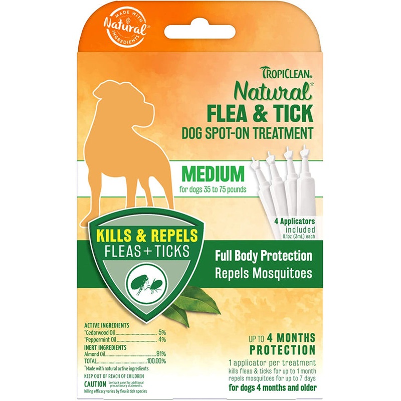 TropiClean Natural Flea and Tick Spot On Treatment for Dogs 0.4 fl. oz 4 Count