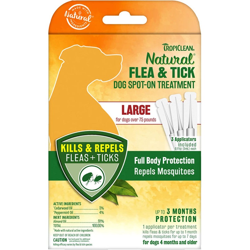 TropiClean Natural Flea and Tick Spot On Treatment for Dogs 0.68 fl. oz 4 Count