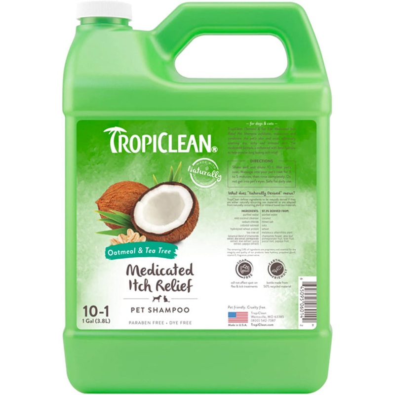 TropiClean Oatmeal and Tea Tree Medicated Itch Relief Shampoo for Pets 1 gal