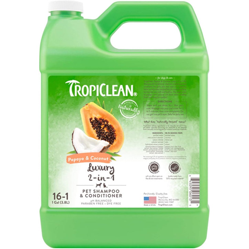 TropiClean Papaya and Coconut Luxury 2-in-1 Shampoo and Conditioner for Pets 1 gal