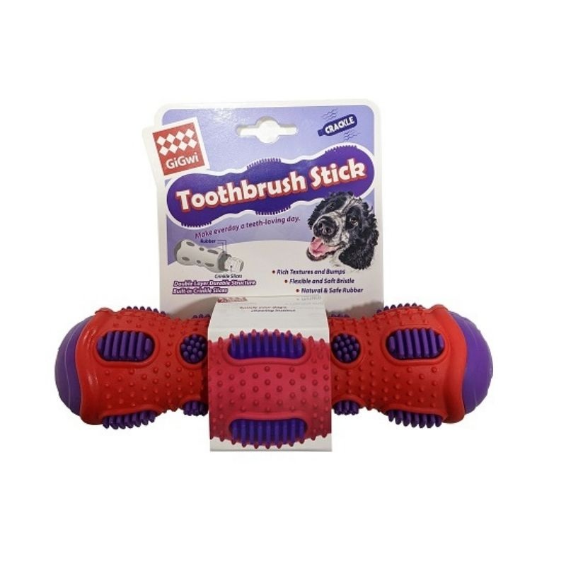 GiGwi Dog Toys - Toothbrush Stick Rubber Dental Chew with Crackle Sound