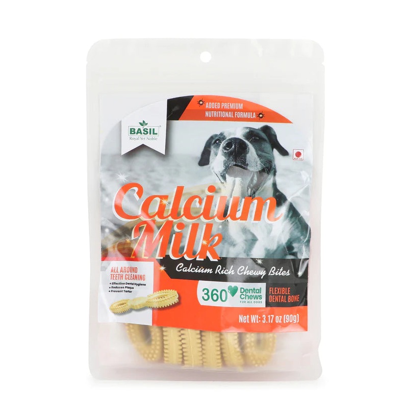 Basil Dog Treats - 360 Dental Chew - Calcium Milk (90g)