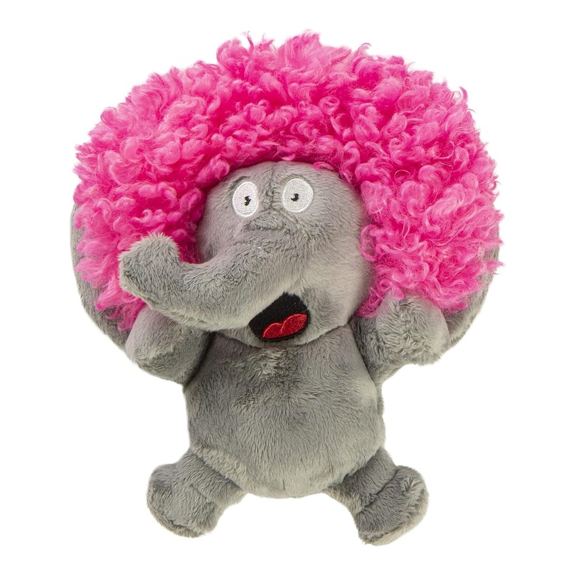 Godog Silent Squeak Crazy Hairs Elephant With Chew Guard Technology Durable Plush Dog Toy - Large