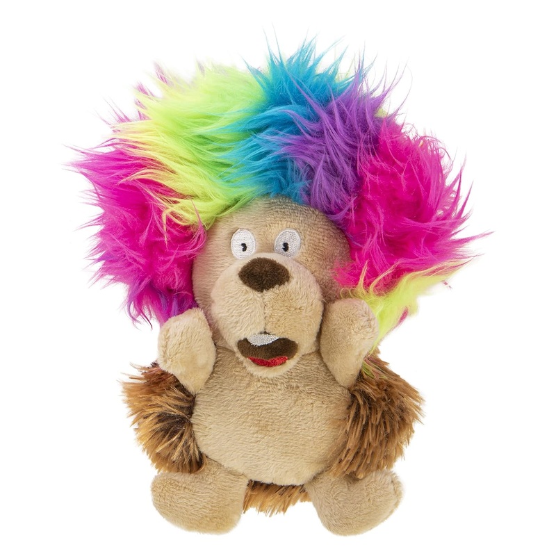 GoDog Silent Squeak Crazy Hairs Hedgehog with Chew Guard Technology Durable Plush Dog Toy - Small