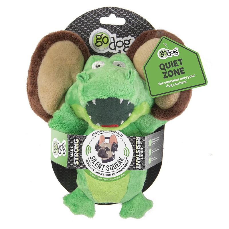 GoDog Silent Squeak Flips Gator Monkey with Chew Guard Technology Durable Plush Dog Toy-S