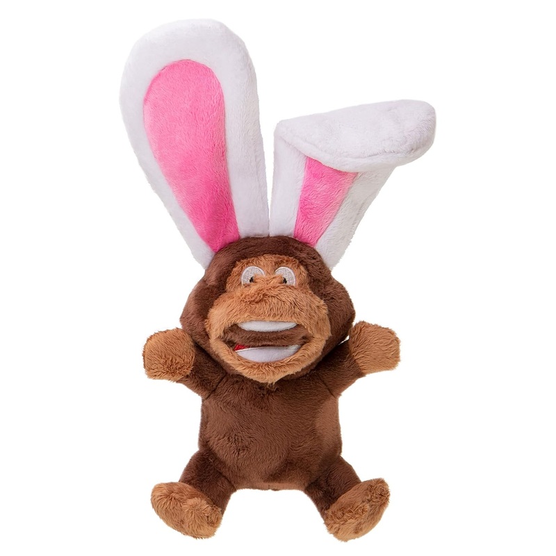GoDog Silent Squeak Flips Monkey Rabbit with Chew Guard Technology Durable Plush Dog Toy
