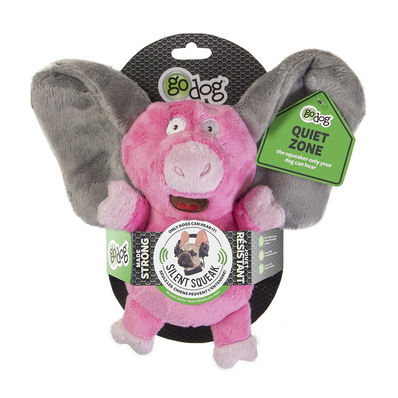 GoDog Silent Squeak Flips Pig Elephant with Chew Guard Technology Durable Plush Dog Toy