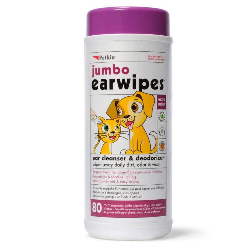 Petkin Jumbo Earwipes 80 Wipes