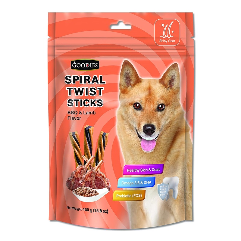Goodies Spiral Twist Sticks BBQ & Lamb Flavour Dog Dental Treat - 450 gm