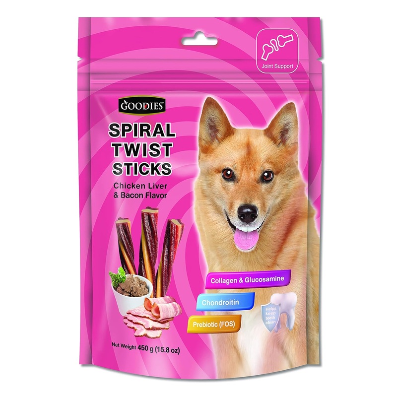 Goodies Spiral Twist Sticks Chicken Liver & Bacon Flavour Dog Dental Treat - 450 gm