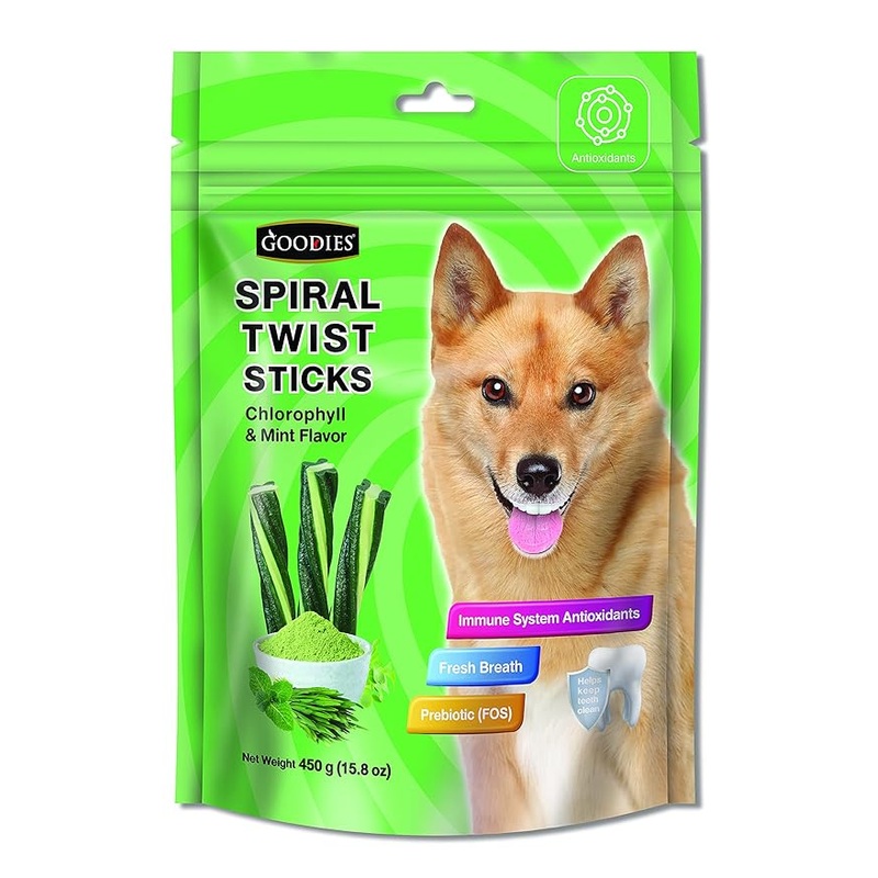 Goodies Spiral Twist Sticks Chlorophyll & Mint Flavour Dog Dental Treat - 450 gm