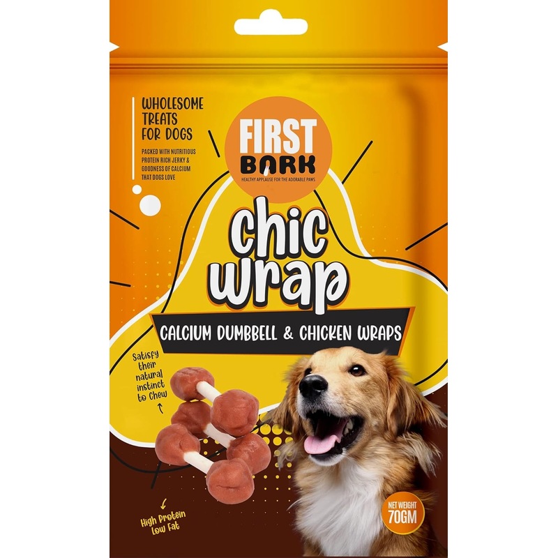 First Bark Chicken Wrap Calcium Dumbell Chicken Wraps -70 Gm - Pack of 5