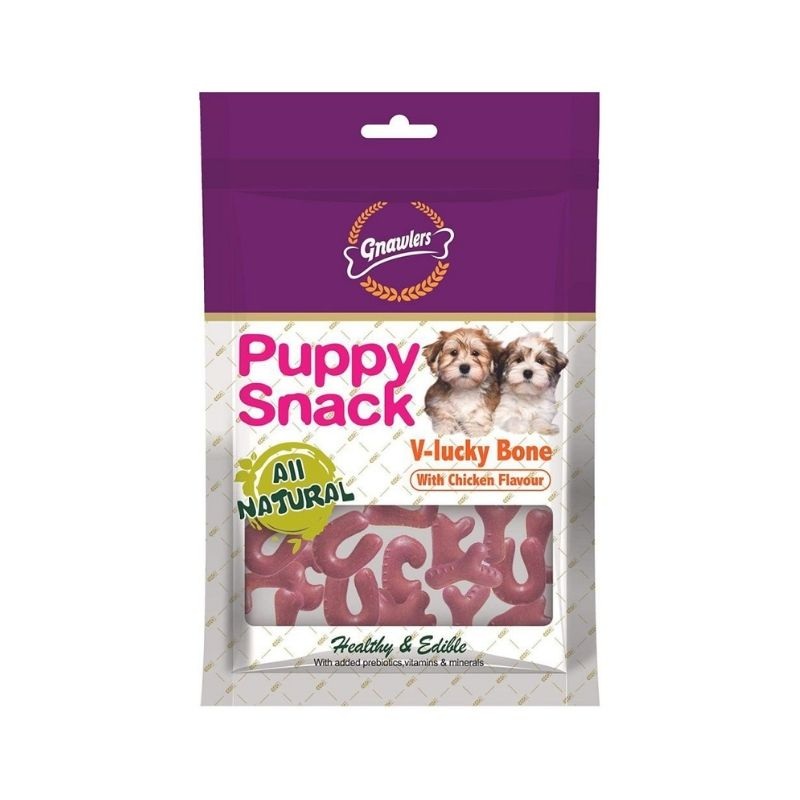Gnawlers Puppy Dog Treats - V-Lucky Bone - Chicken Flavor (270g) - Pack of 5