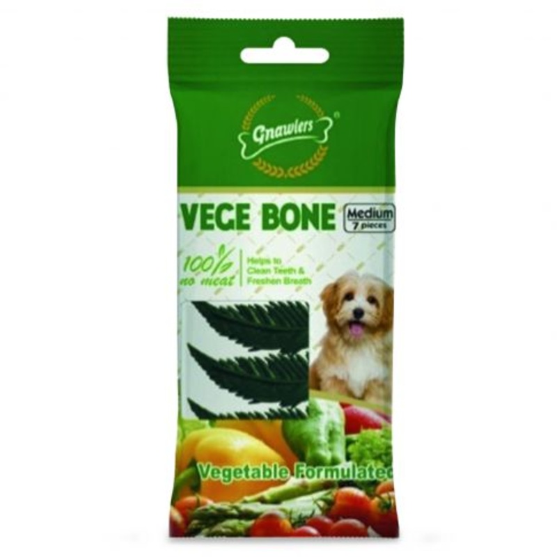 Gnawlers Vege Bone No Meat Vegetable Formulated 7 in 1 Medium Dog Dental Treat - 60 gm (7.62 cm) - Pack of 5