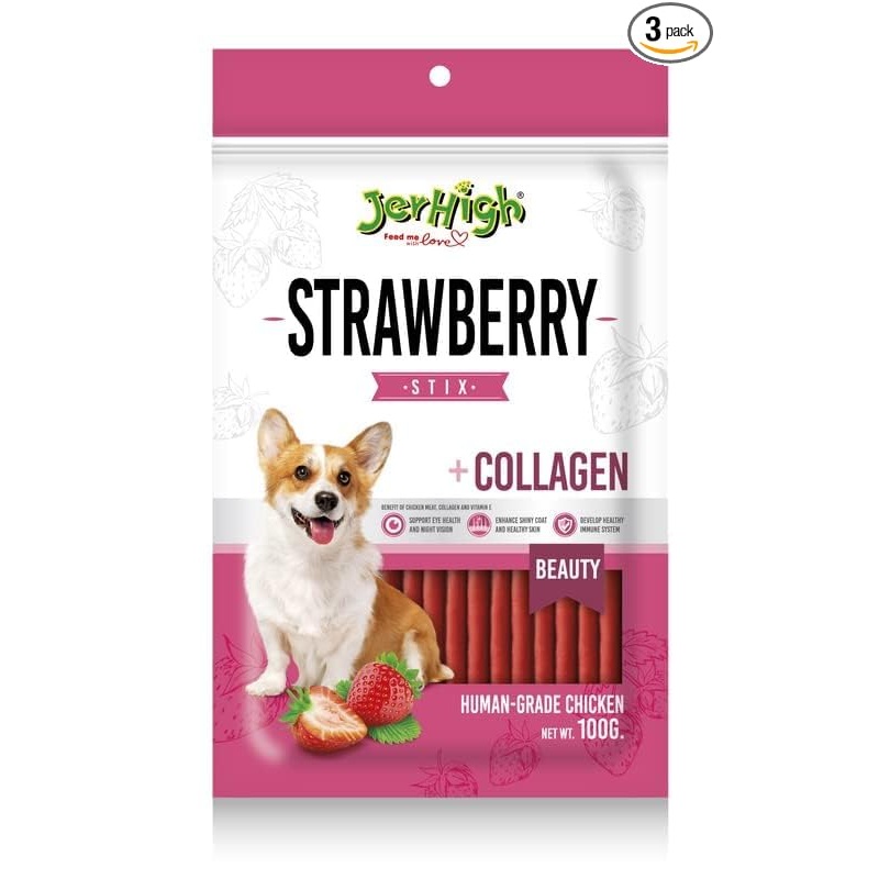 JerHigh Strawberry Dog Meaty Treat - 100 gm - Pack of 5