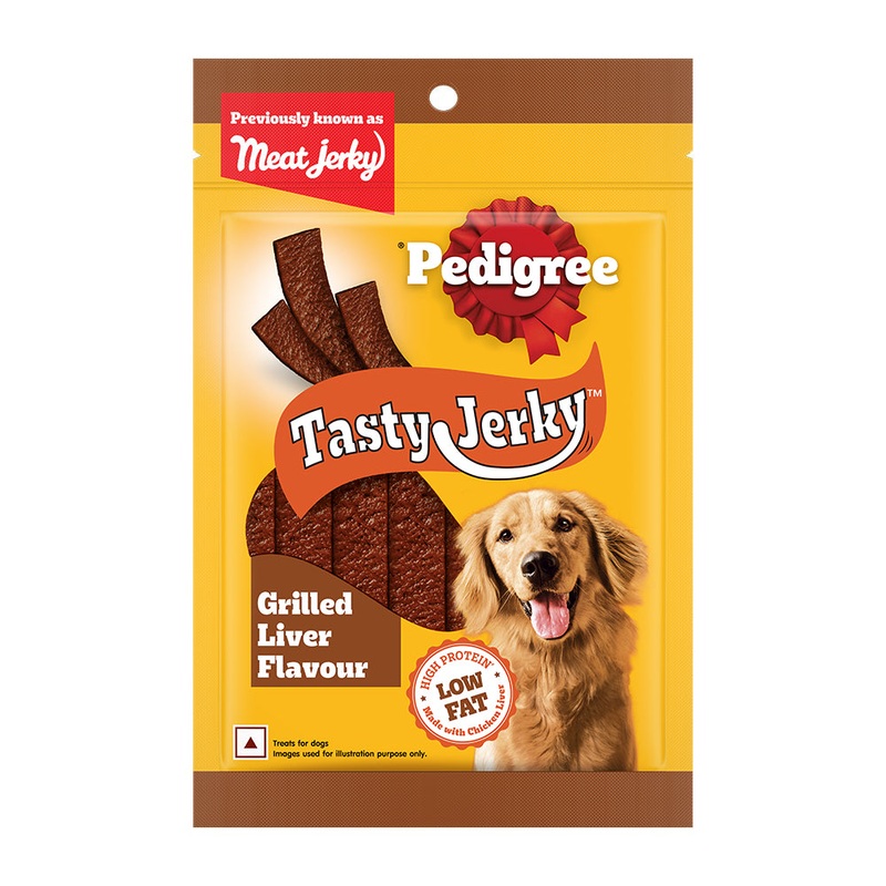Pedigree Tasty Jerky Dog Treat, Grilled Liver Flavour, 70 g, Jerky-style Treats for Bonding, Low-fat and High-protein* Dog Treats - Pack of 5