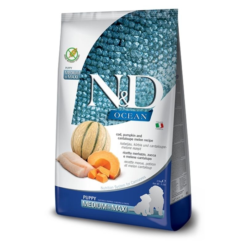 Farmina Dry Food - N&D Ocean Dog Pumpkin Codfish & Cantaloupe Melon Puppy MediumMaxi