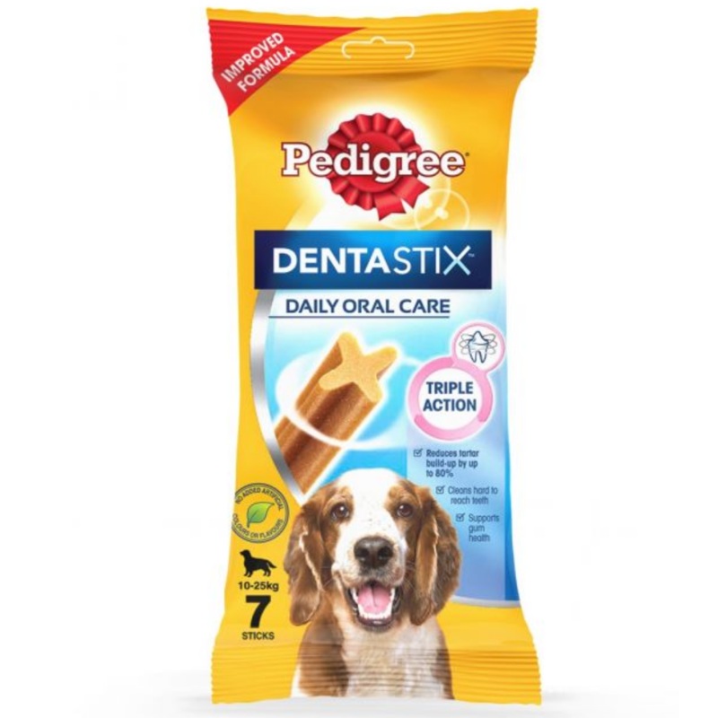 Pedigree Dentastix Dog Treat Oral Care for Adult Medium Breed (10-25 kg), (7 Sticks) 180g Weekly Pack - Pack of 5