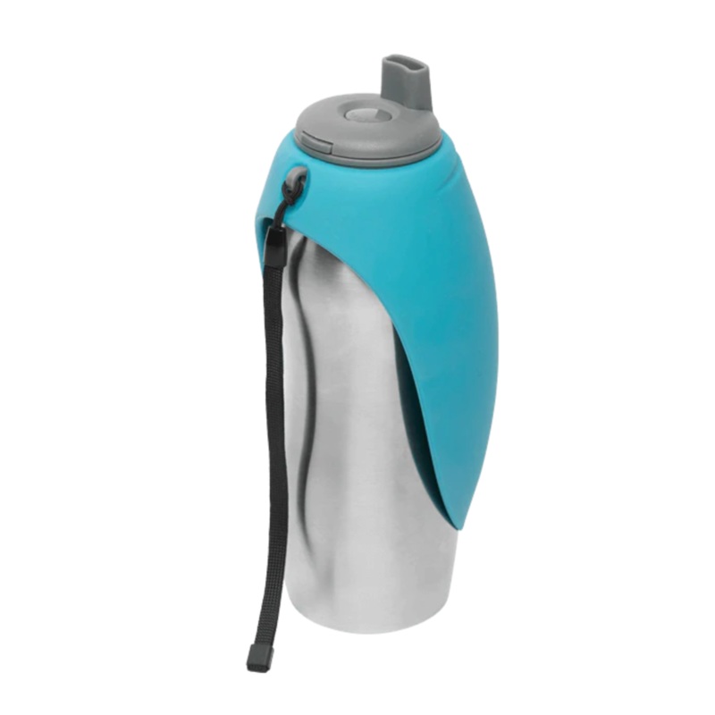 Stainless Travel Bottle with Silicone Flip Up Bowl - Blue