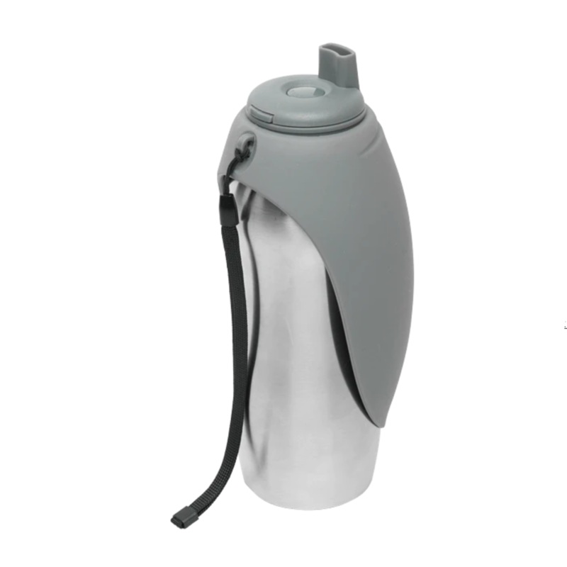 Stainless Travel Bottle with Silicone Flip Up Bowl - Cool Grey