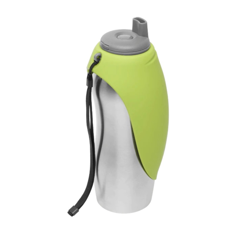Stainless Travel Bottle with Silicone Flip Up Bowl - Green
