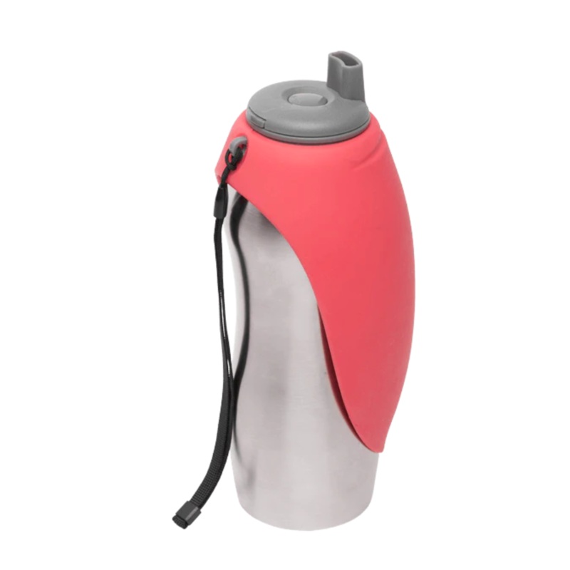 Stainless Travel Bottle with Silicone Flip Up Bowl - Watermelon