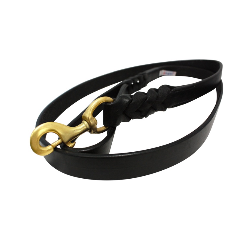 Angel Braided Leather Leash: Black