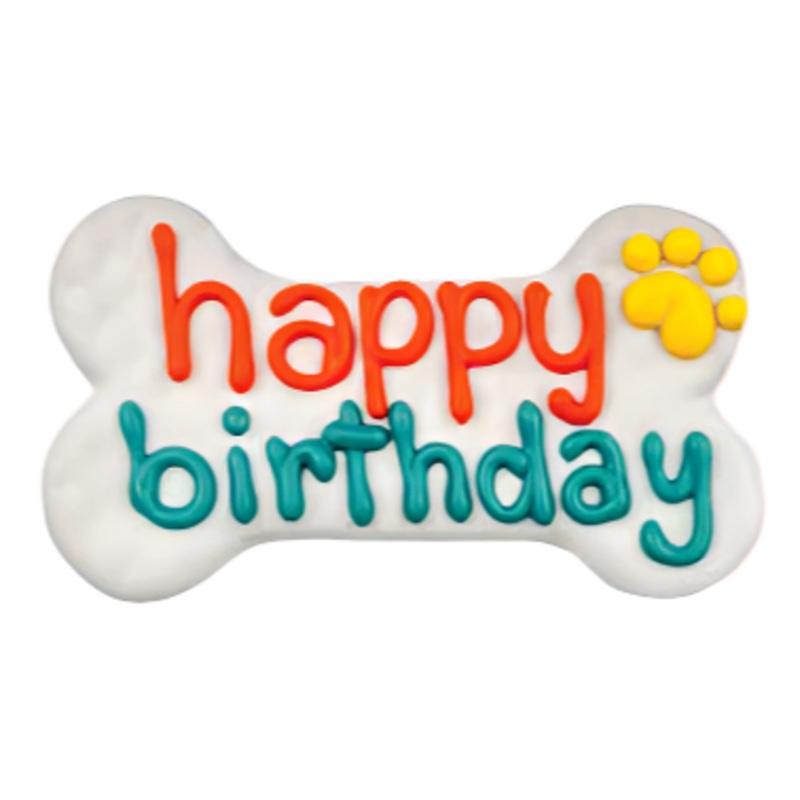 Happy Birthday Bone - White w/Orange & Teal
