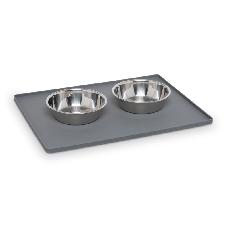Silicone Non-Slip Pet Bowl Mat with Raised Edge - Cool Grey