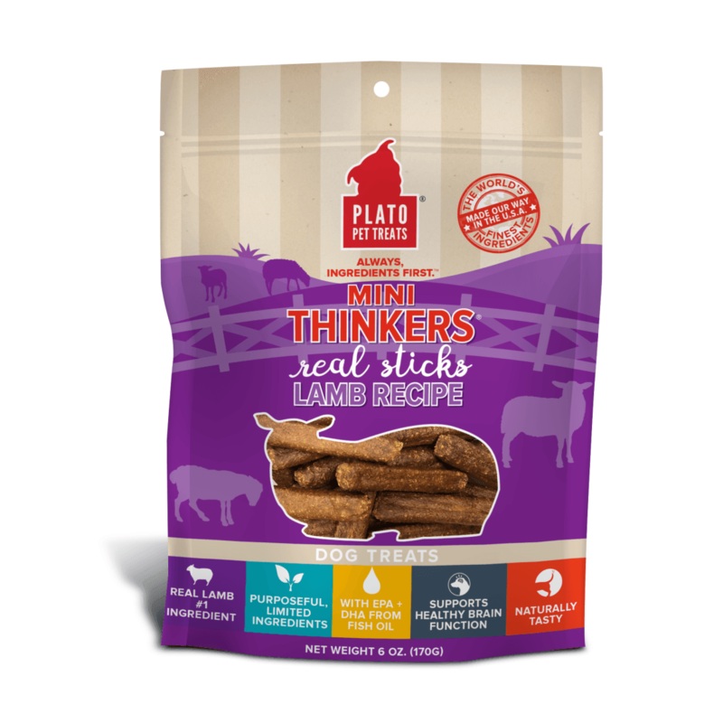 Plato Pet Treats Mini Thinkers Lamb Meat Stick Dog Treats