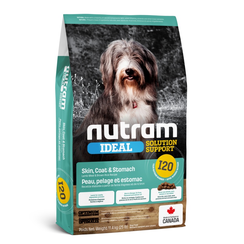 Nutram Ideal Solution I20 Skin, Coat, and Stomach Dog Food Lamb Meal & Brown Rice