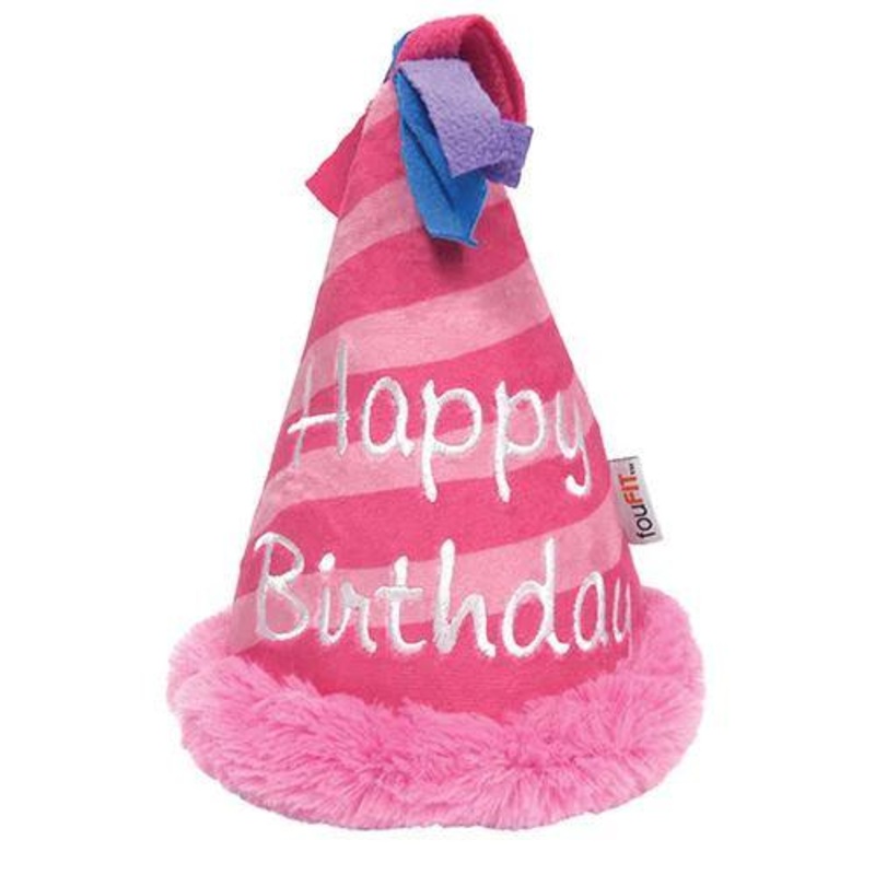 Foufou Dog Plush Birthday Hat Dog Toy Pink