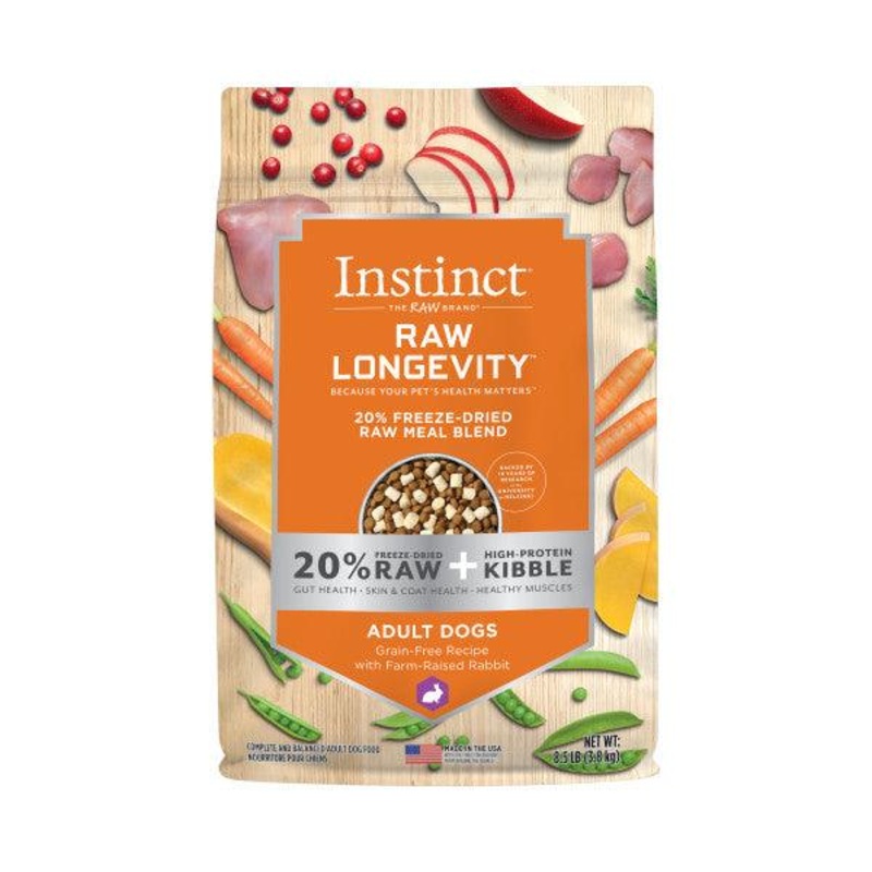 Instinct Raw Longevity20% Freeze-Dried Raw Meal Blend Grain-Free Recipe with Farm-RaisedRabbit for Dogs