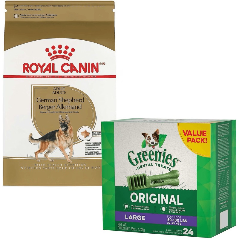 Max Value Pack: Royal Canin German Shepherd Adult Dry Food 13.6 Kg + Greenies Large Dental Dog Treats 1.02 Kg