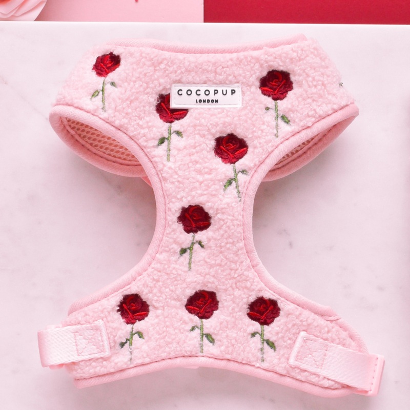 Roses Embroidered Teddy Adjustable Neck HARNESS