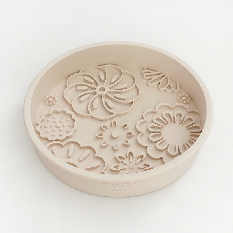 Silicone Slow Feed Dog Bowl - Baby Pink Flowers