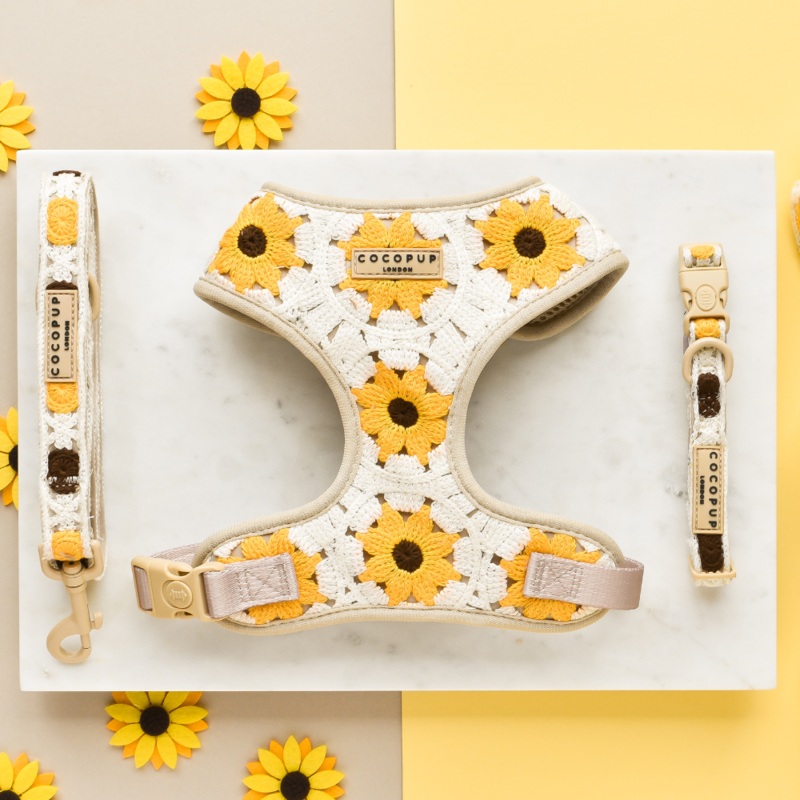Sunflower Patch Adjustable Neck Harness, Lead & Collar Bundle