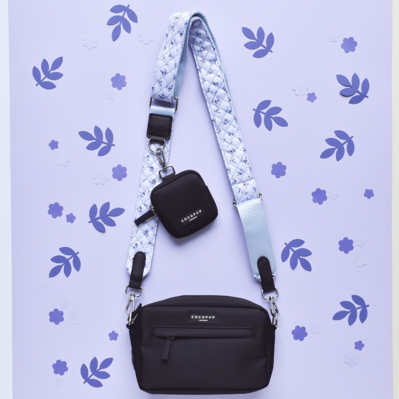 Dog Walking Black Bag Bundle - Quilted Ditsy Floral Periwinkle