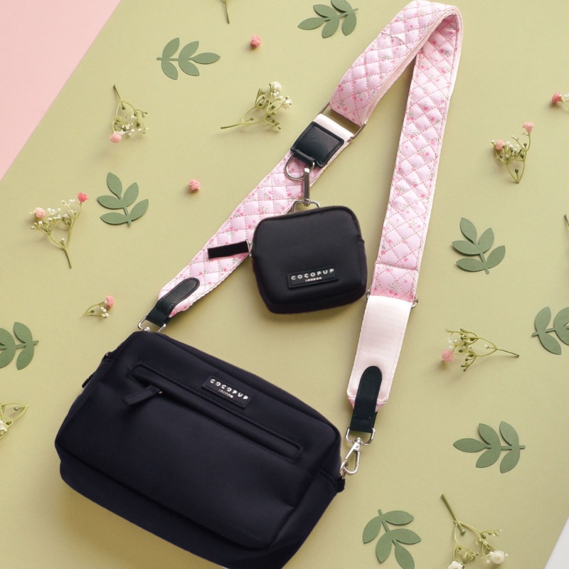 Dog Walking Black Bag Bundle - Quilted Ditsy Floral Pink