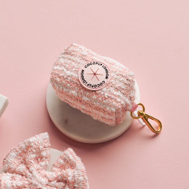 Pink Textured Tweed Poop Bag Holder