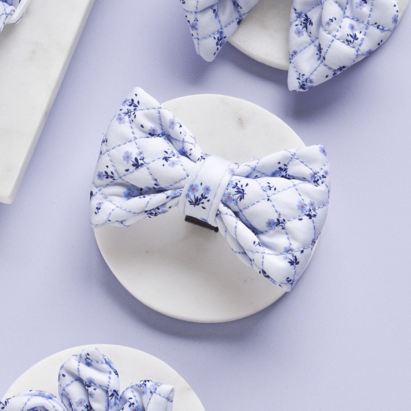 Quilted Ditsy Floral Periwinkle Bow Tie