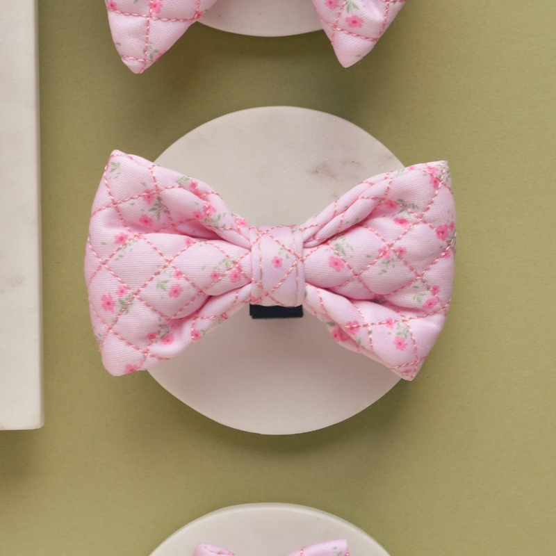 Quilted Ditsy Floral Pink Bow Tie